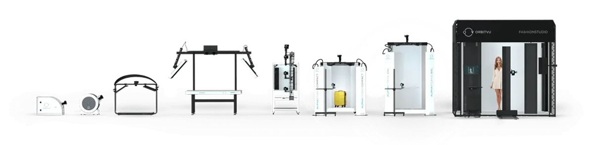 Linha de estúdios automatizados de fotografia de produtos Orbitvu, de mesas giratórias compactas ao Fashion Studio completo